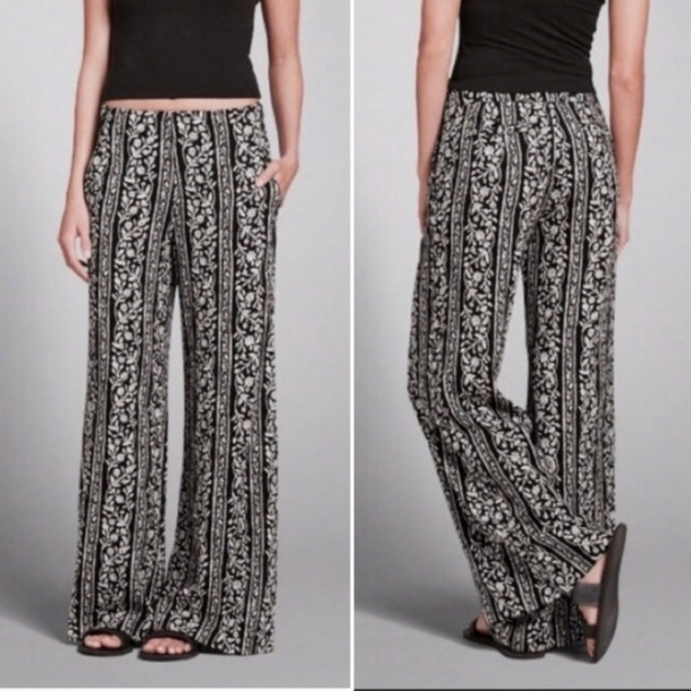 Abercrombie & Fitch Womens Black and White Floral Palazzo Wide Leg Pants 0